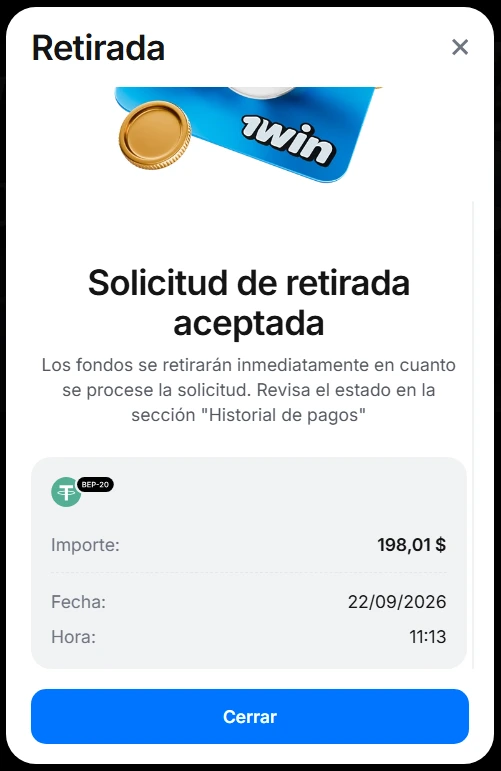 Cómo retirar dinero de 1win Chile: comprobante real de retiro vía Trust Wallet