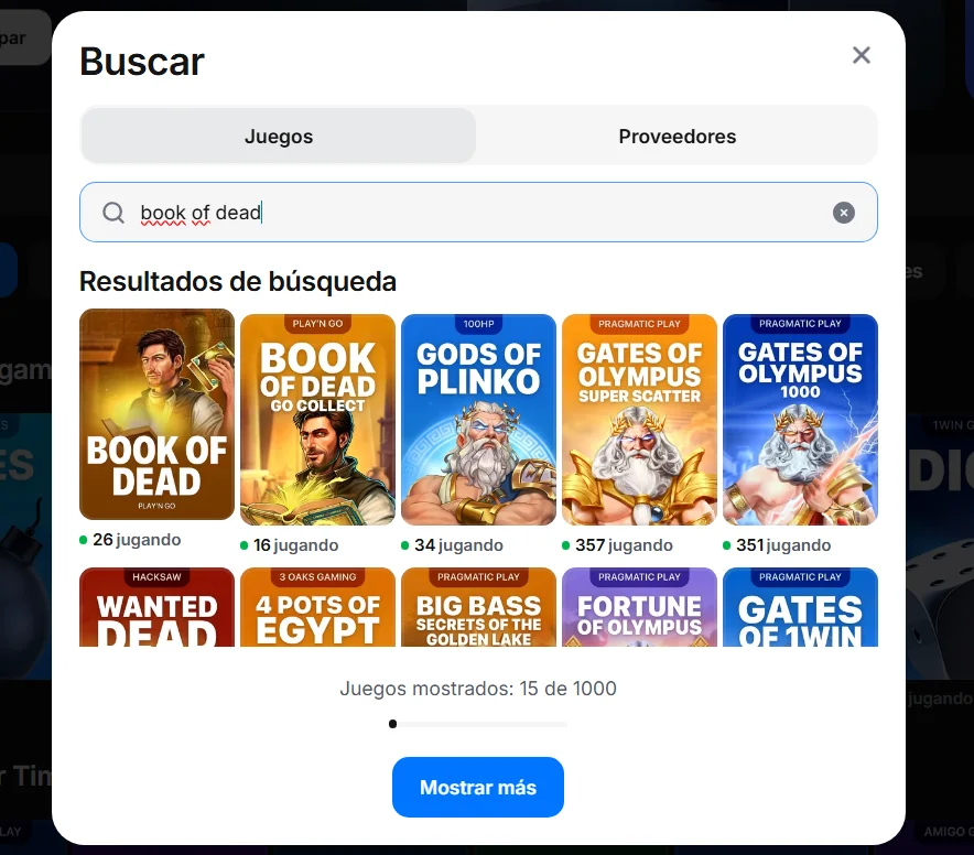 Book of dead disponible en el catálogo de 1win