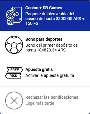 Selector de bonos de SapphireBet en el formulario de registro con casino, deportes, apuesta gratis y rechazar bonificaciones