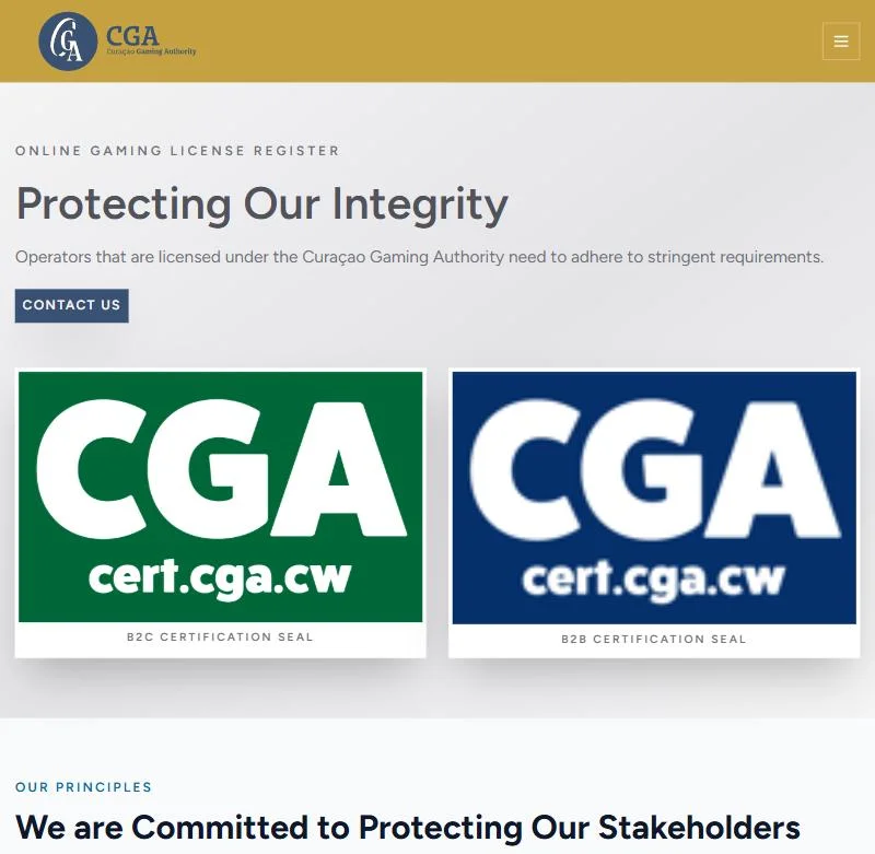 Registro oficial de la CGA de Curazao donde se consulta la licencia de Betwinner Chile y de otros casinos